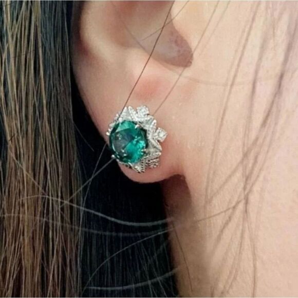 Certified 2ct Blue Green Moissanite Luxury Stud Earrings - Picture 7 of 8